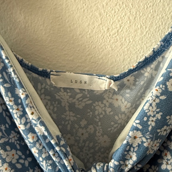 Lush Blue and White Floral Tie-Front Dress - Picture 2 of 4